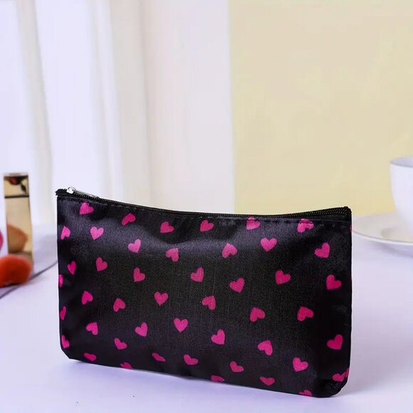 Cosmetic Pouch with Pink Hearts Design - Picture 1 of 2